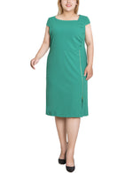 Plus Size Cap Sleeve Exposed Zipper Dress