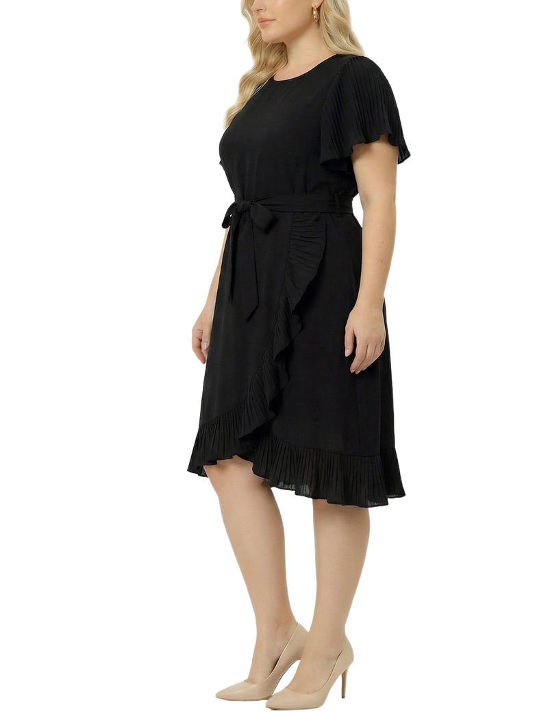 navy blue chiffon dress V-Neck Long Chiffon Formal Dress with Flutter Sleeves Black / 10
