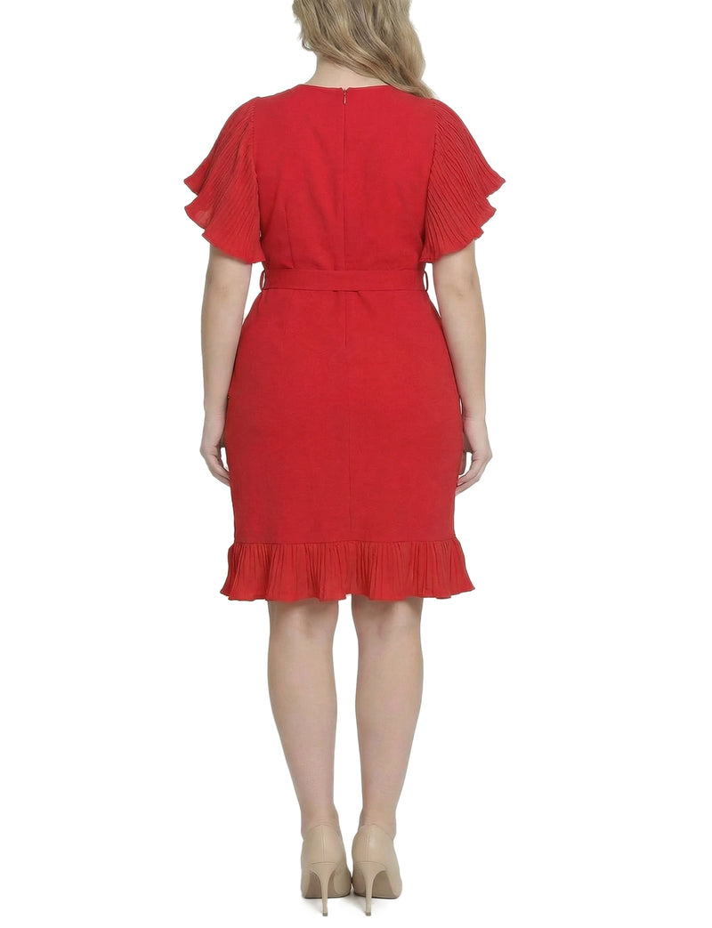 plus size short ruffle dress Plus Size Short Sleeve Pleated Ruffle Dress Black / 20W