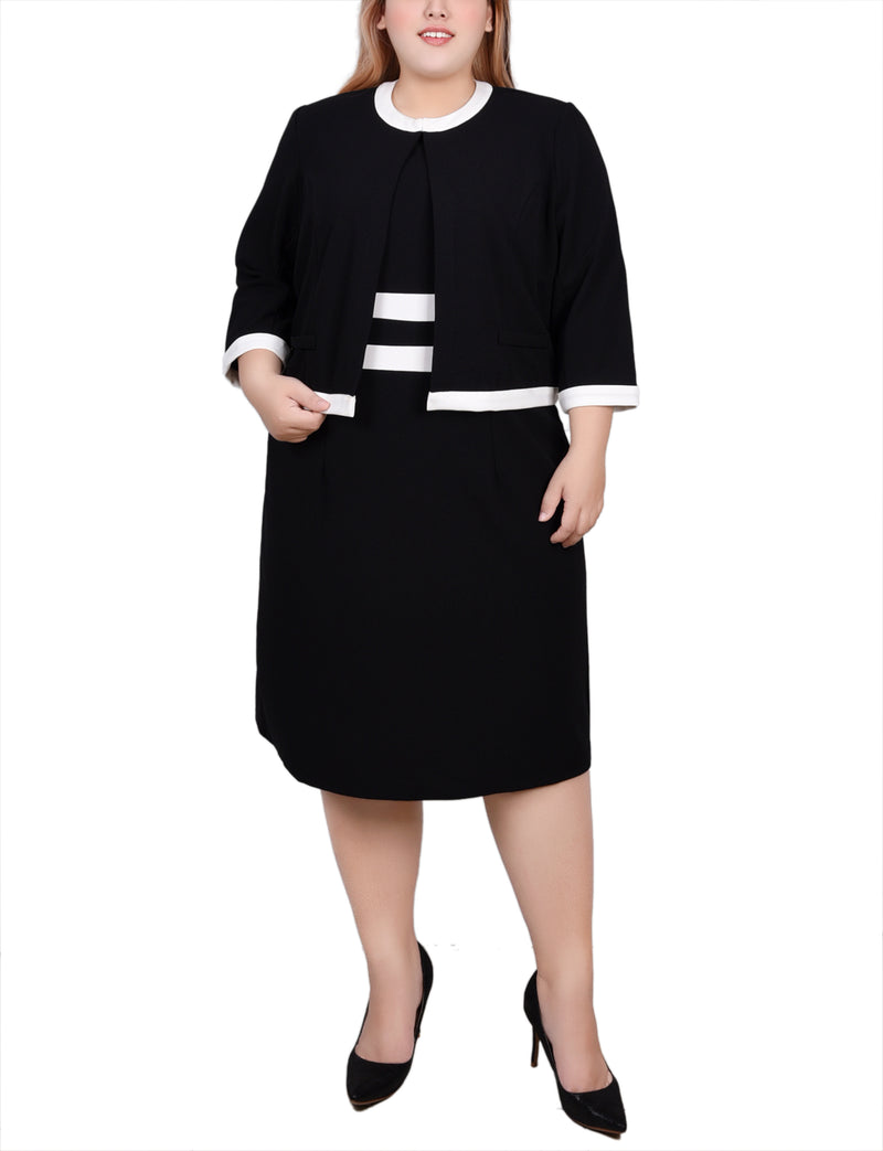 Plus Size Elbow Sleeve Colorblocked 2 Piece Dress Set