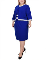 Plus Size Elbow Sleeve Colorblocked 2 Piece Dress Set