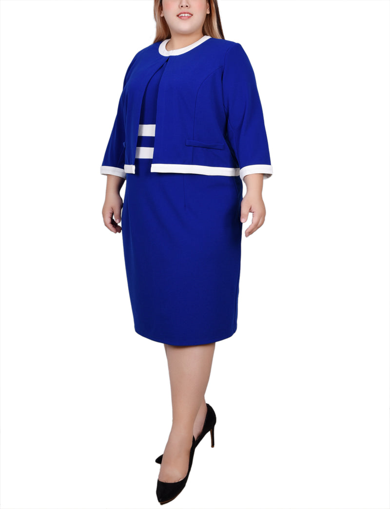 Plus Size Elbow Sleeve Colorblocked 2 Piece Dress Set