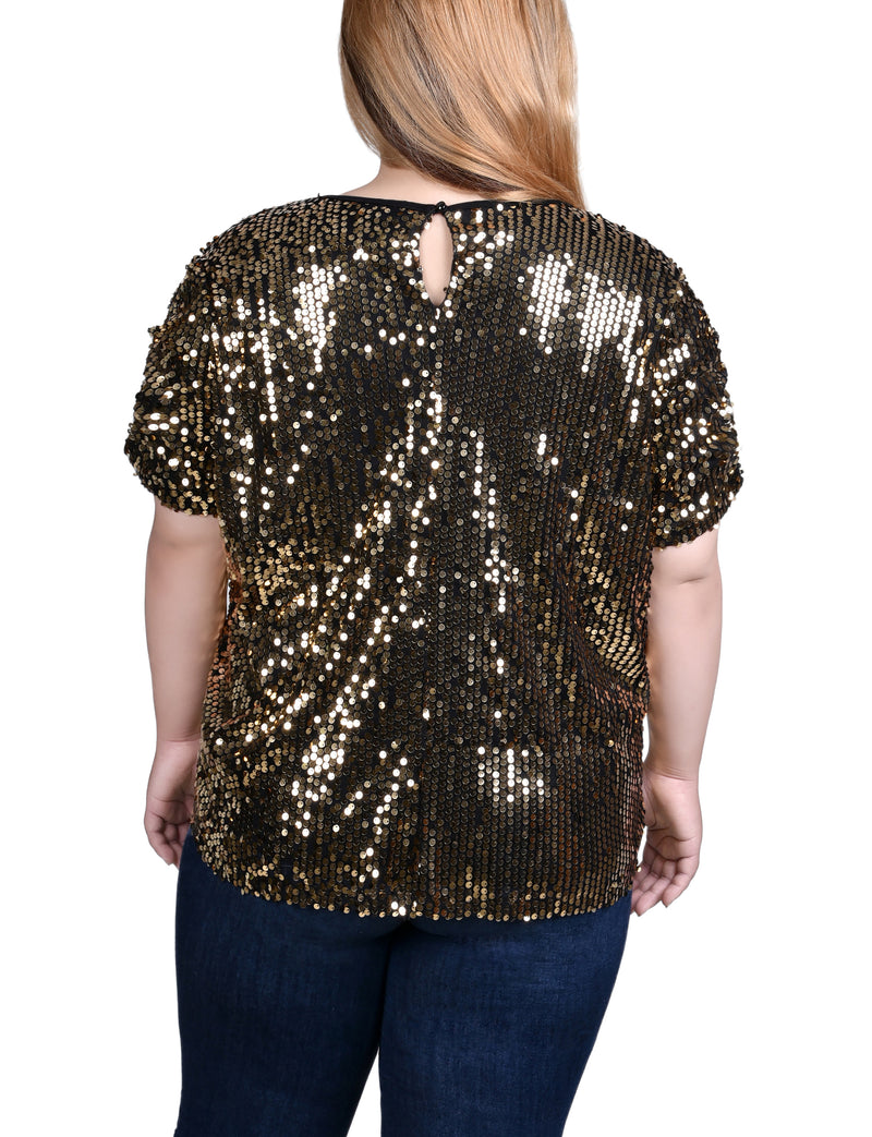 Plus Size Short Sleeve Sequined Top