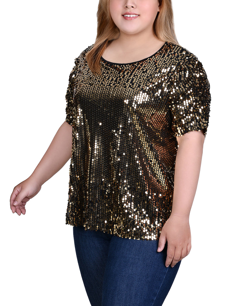 Plus Size Short Sleeve Sequined Top