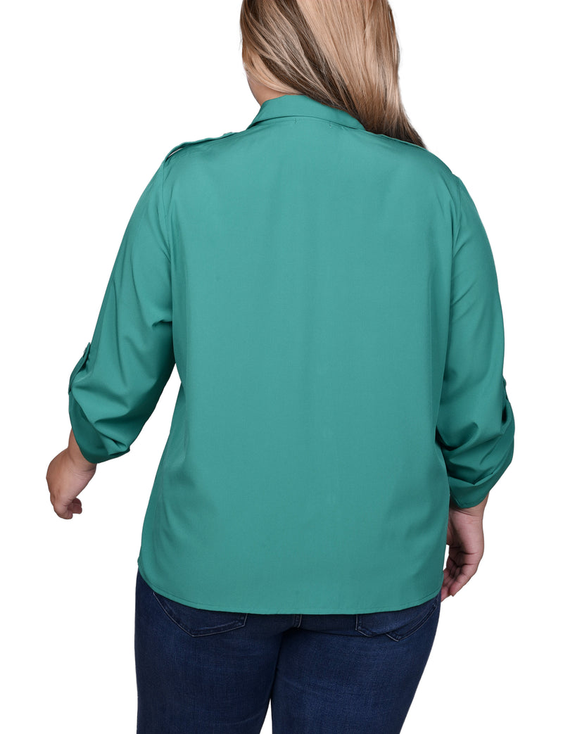 Plus Size 3/4 Sleeve Roll Tab Blouse