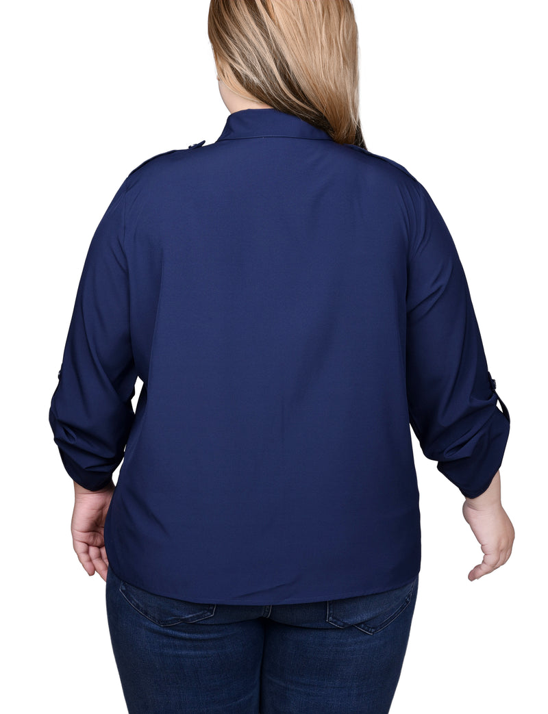 Plus Size 3/4 Sleeve Roll Tab Blouse
