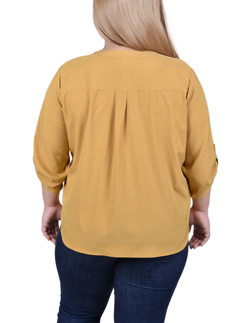 3/4 Tabbed Sleeve Y Neck Blouse