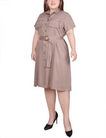 Plus Size Short Sleeve Safari Style Dress
