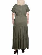 Plus Size Short Sleeve Midi Twill Dress