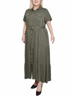 Plus Size Short Sleeve Midi Twill Dress