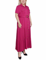 Plus Size Short Sleeve Midi Twill Dress