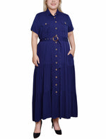 Plus Size Short Sleeve Midi Twill Dress