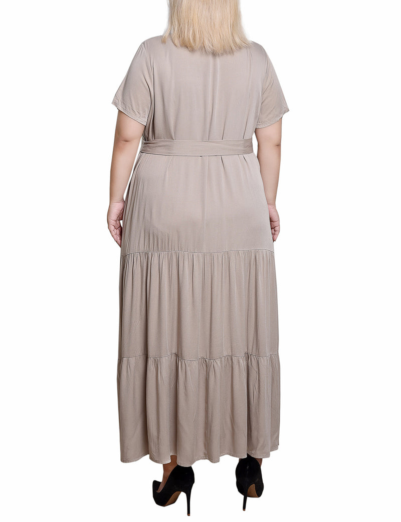 Plus Size Short Sleeve Midi Twill Dress