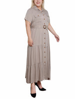 Plus Size Short Sleeve Midi Twill Dress