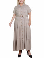 Plus Size Short Sleeve Midi Twill Dress