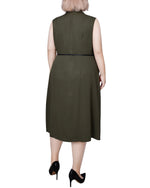 Plus Size Sleeveless Belted A-Line Dress