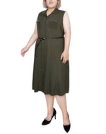 Plus Size Sleeveless Belted A-Line Dress