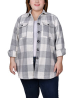 Plus Size Long Sleeve Calf-Length Twill Shirtjacket
