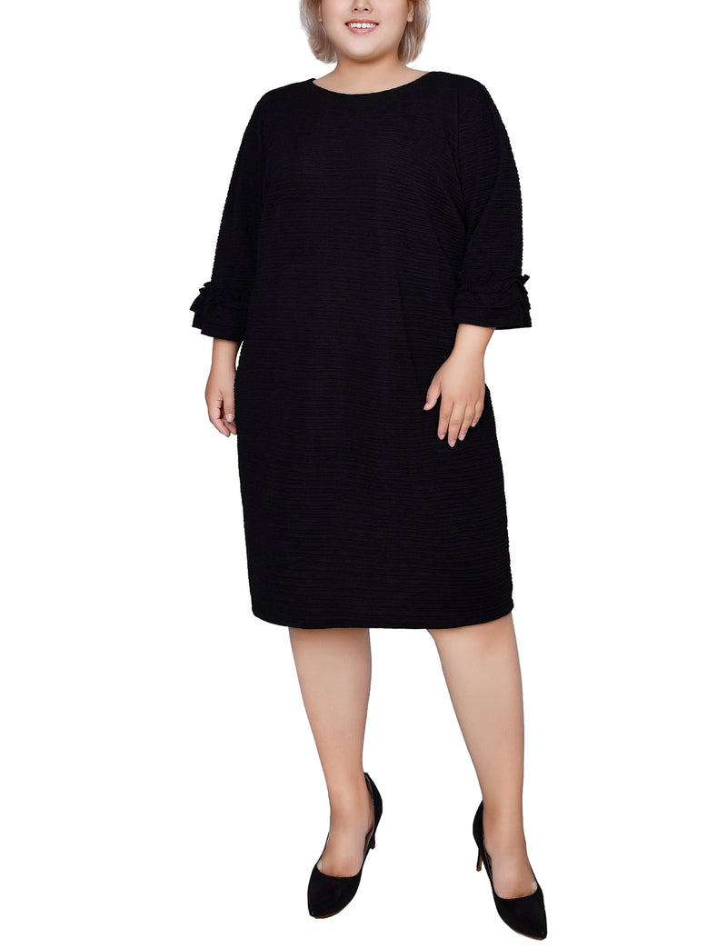 Plus Size 3/4 Sleeve Textured Knit Dress NY COLLECTION Plus Size 3/4 Sleeve Textured Knit Dress NY COLLECTION