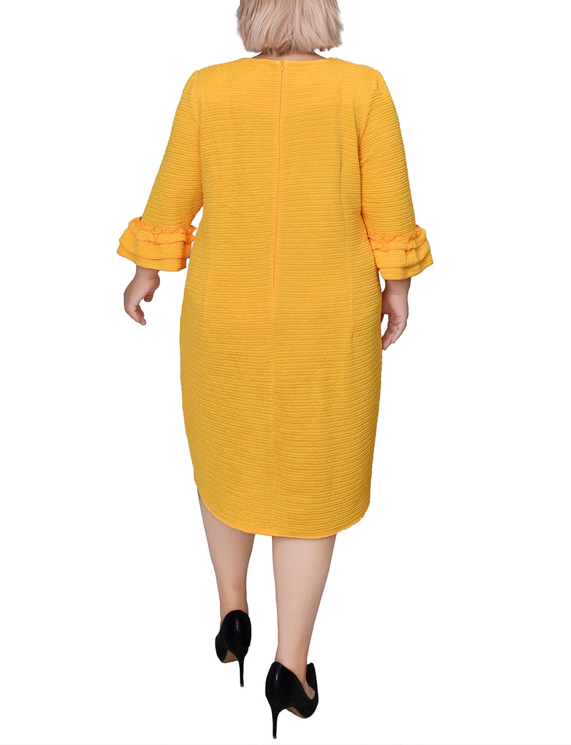 Plus Size 3/4 Sleeve Textured Knit Dress NY COLLECTION Plus Size 3/4 Sleeve Textured Knit Dress NY COLLECTION