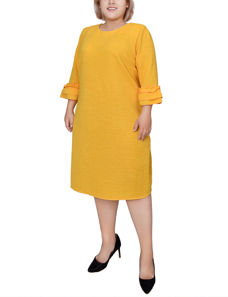 Plus Size 3/4 Sleeve Textured Knit Dress Black / 3X Plus Size 3/4 Sleeve Textured Knit Dress Black / 3X