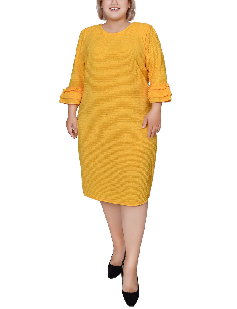 Plus Size 3/4 Sleeve Textured Knit Dress NY COLLECTION Plus Size 3/4 Sleeve Textured Knit Dress NY COLLECTION