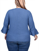 Plus Size 3/4 Bell Sleeve Textured Knit Top