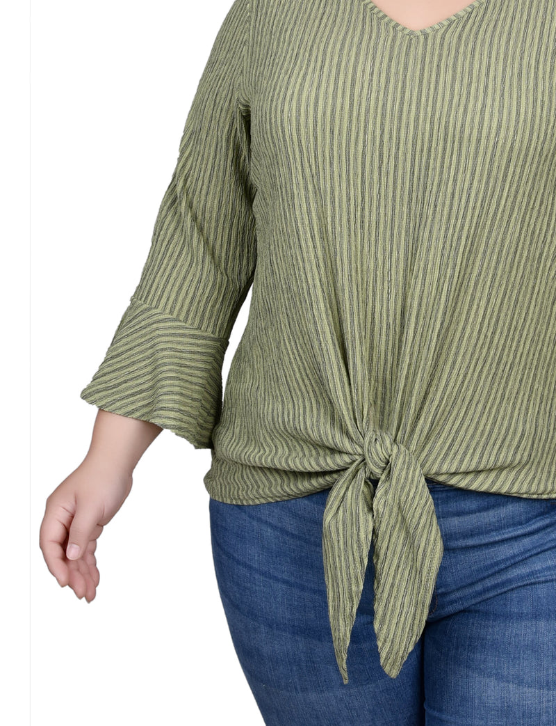 Plus Size 3/4 Bell Sleeve Textured Knit Top