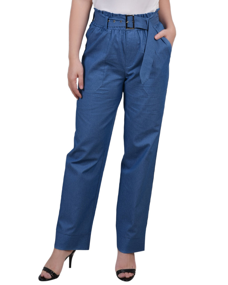 Pull On Chambray Belted Pants