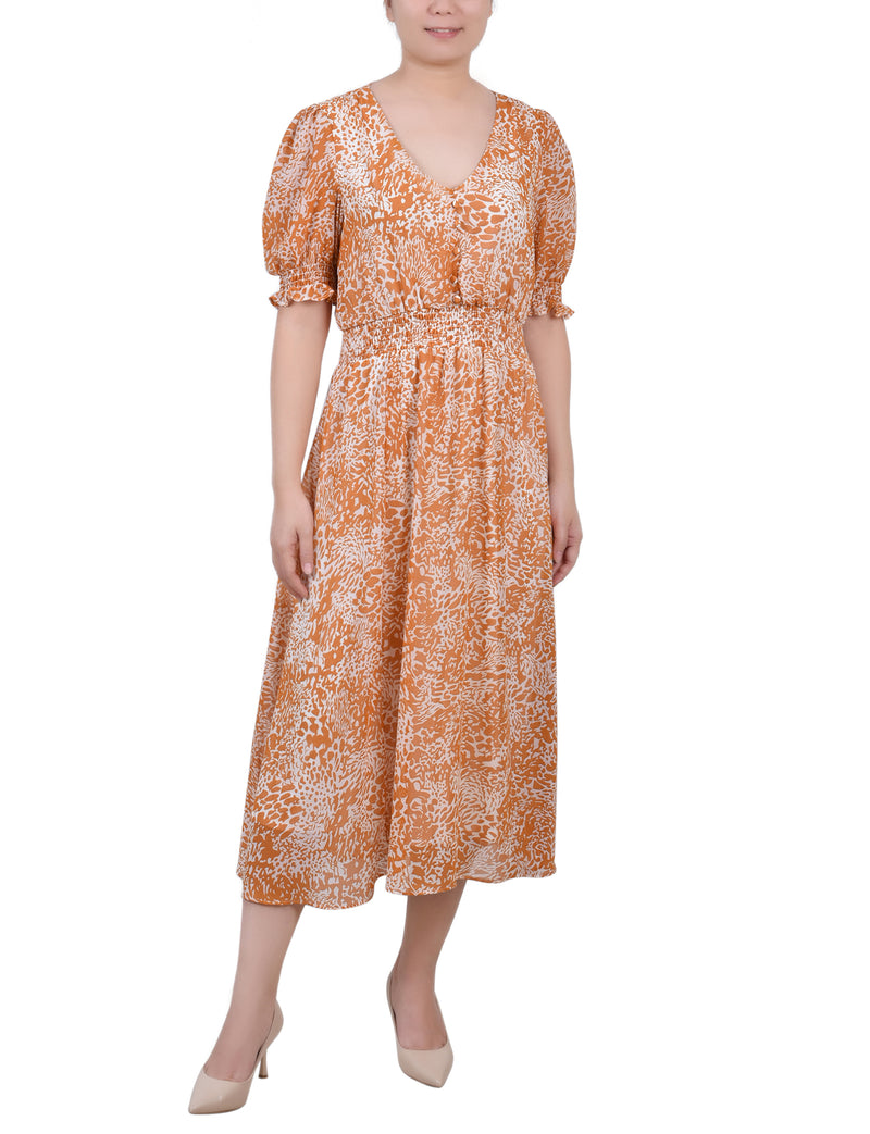 Short Puff Sleeve Chiffon Dress