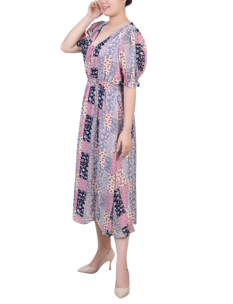 Short Puff Sleeve Chiffon Dress