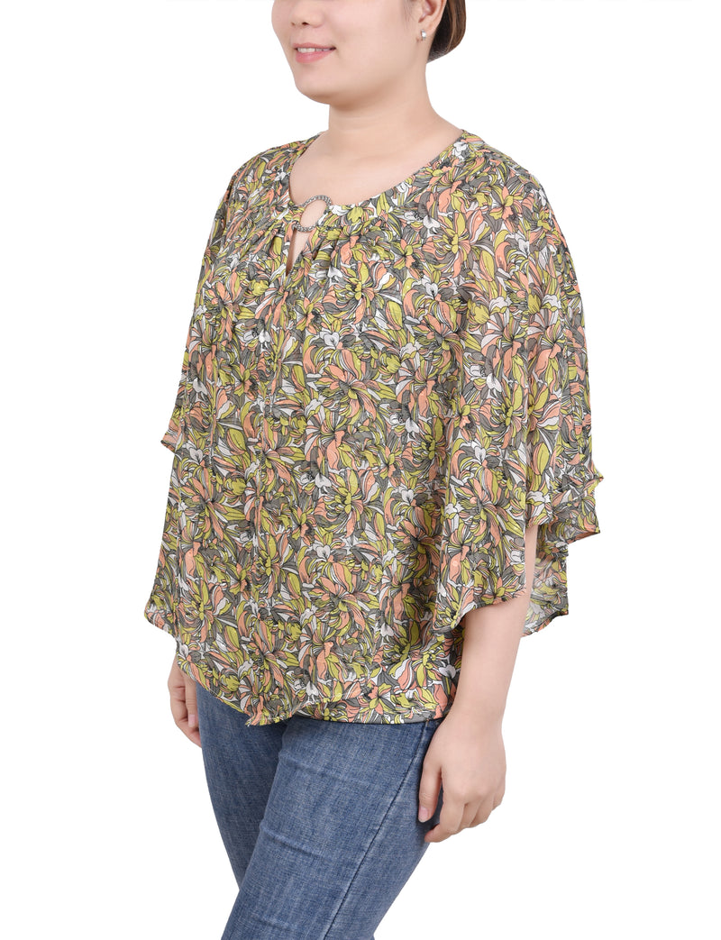 Chiffon Poncho Top With Ring