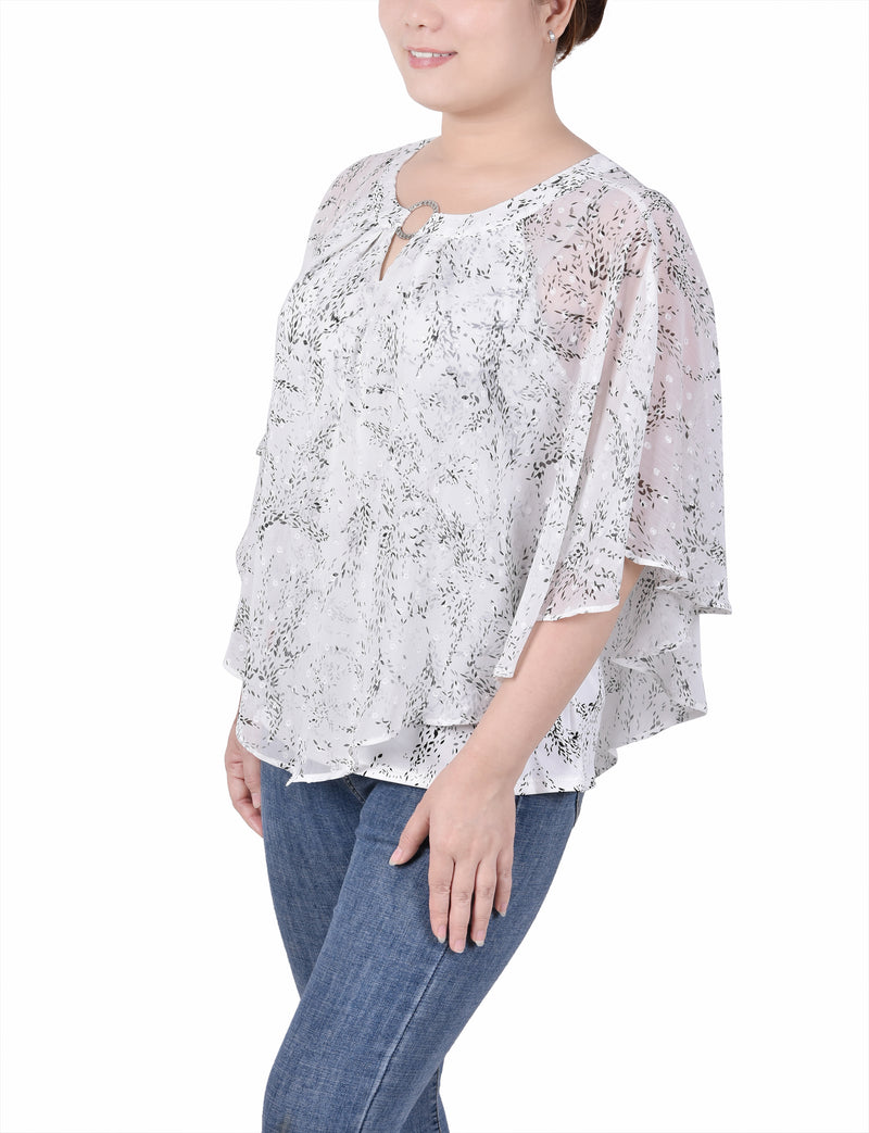 Chiffon Poncho Top With Ring