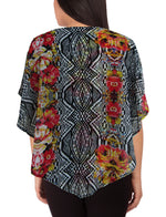 V-Neck Printed Poncho With Nailhead Details