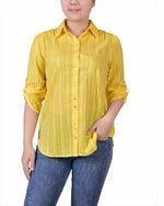 3/4 Roll Tab Sleeve Cotton Blouse