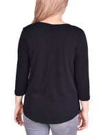 Long Sleeve Crepe Pullover Top With Button Details