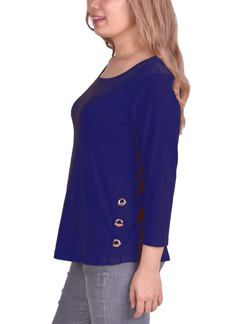 Long Sleeve Crepe Pullover Top With Button Details