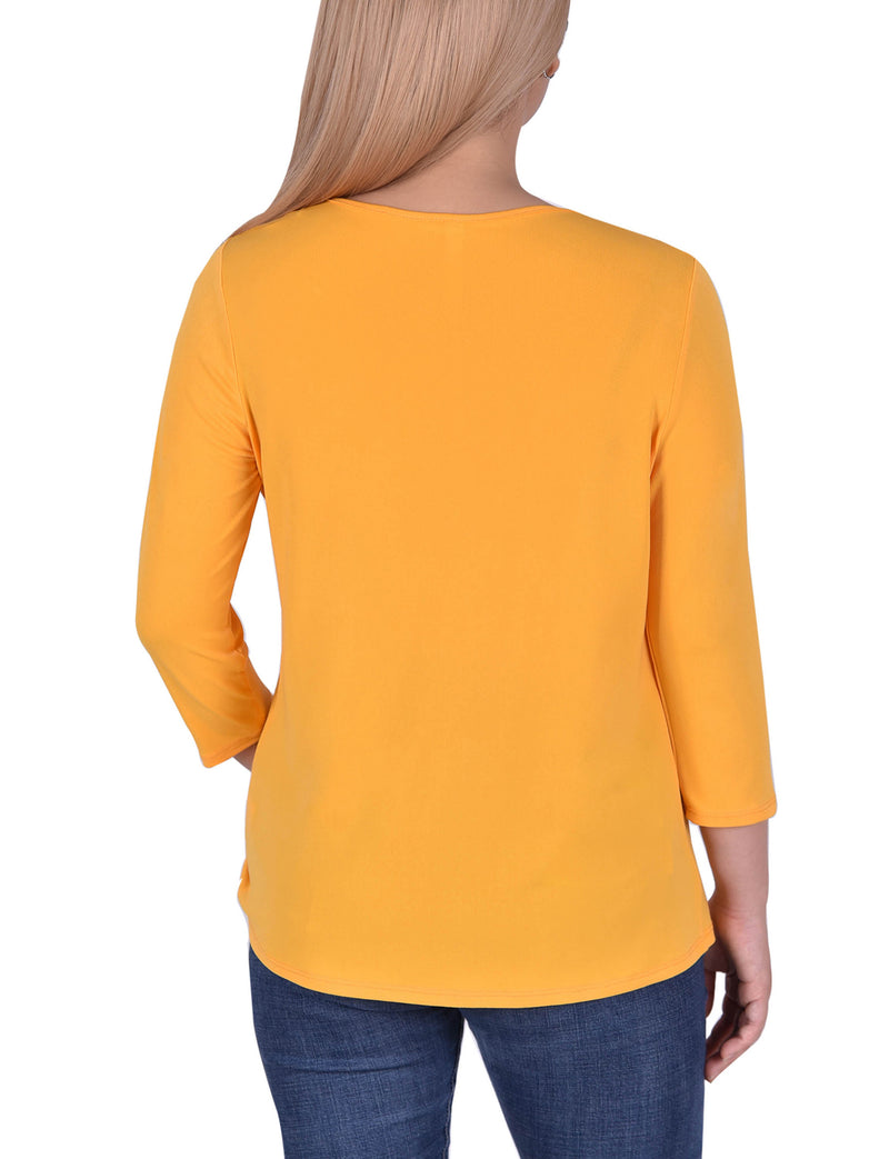 3/4 Sleeve Top With Cutout Ringed Neckline