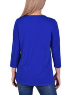 3/4 Sleeve Top With Cutout Ringed Neckline