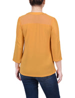 3/4 Sleeve Top With Neckline Cutouts and Stones