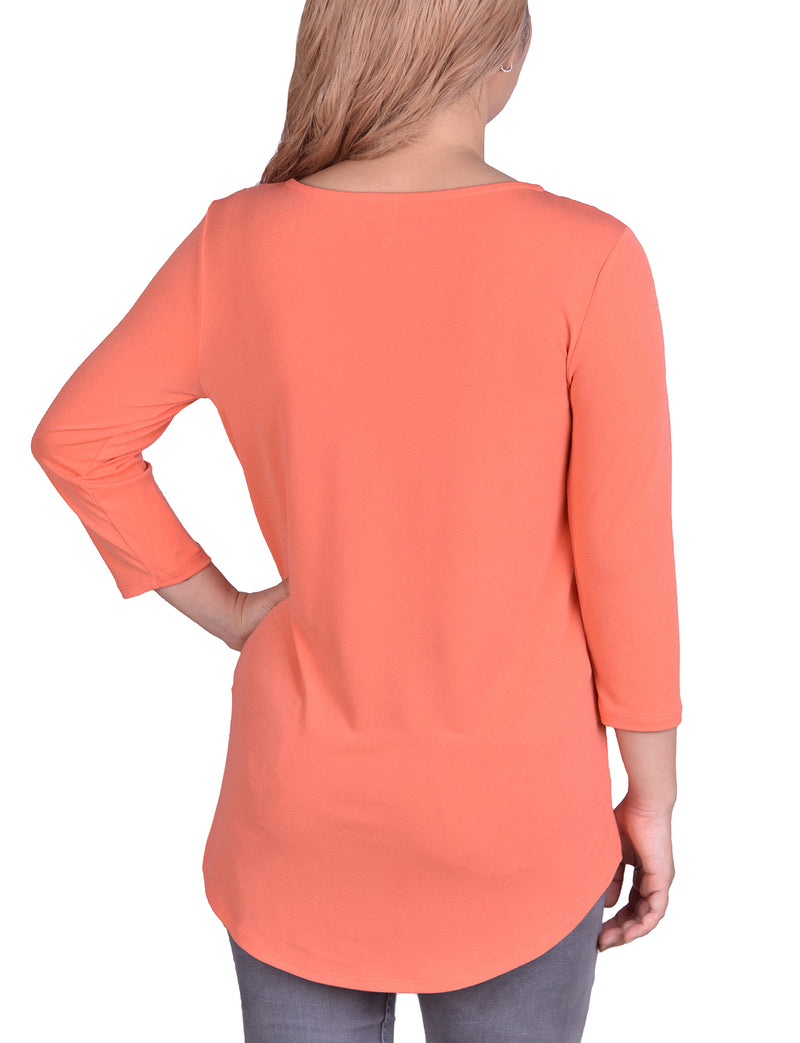 3/4 Sleeve Crepe Top With 3 Rings