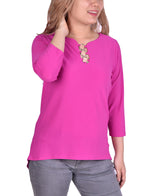 3/4 Sleeve Crepe Top With 3 Rings