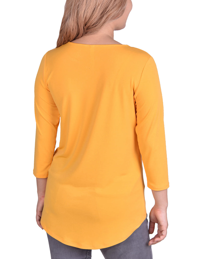 3/4 Sleeve Crepe Top With 3 Rings