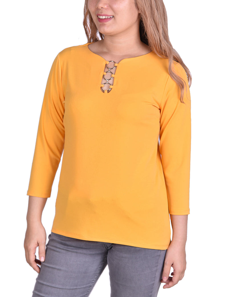 3/4 Sleeve Crepe Top With 3 Rings