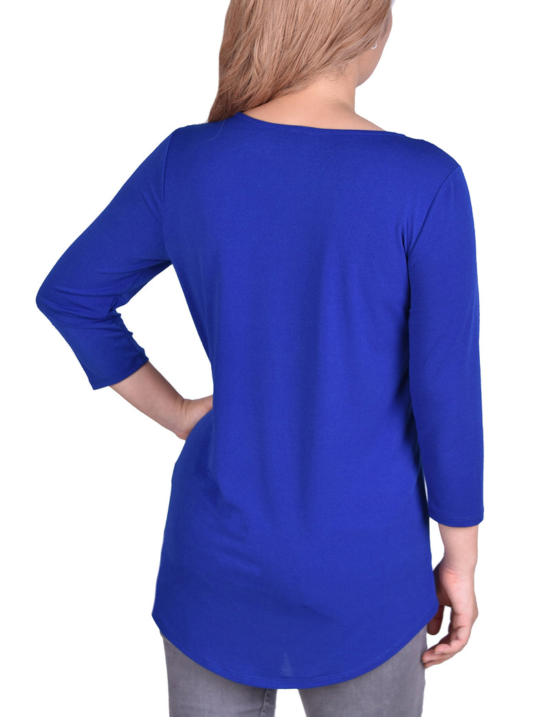 3/4 Sleeve Crepe Top With 3 Rings