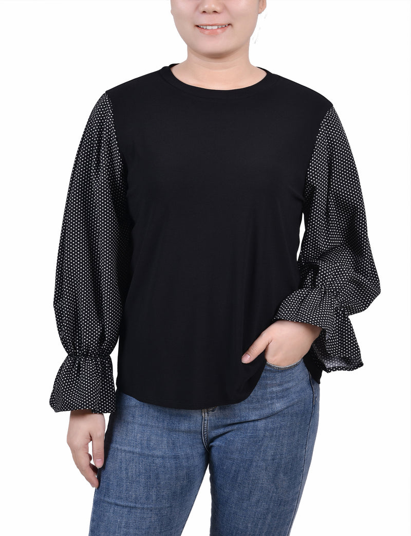 Long Sleeve Top With Printed Sleeves