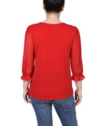 3/4 Sleeve Ringed Top With Mesh