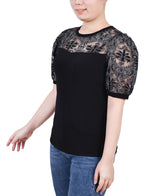 Puff Lace-Sleeve Top