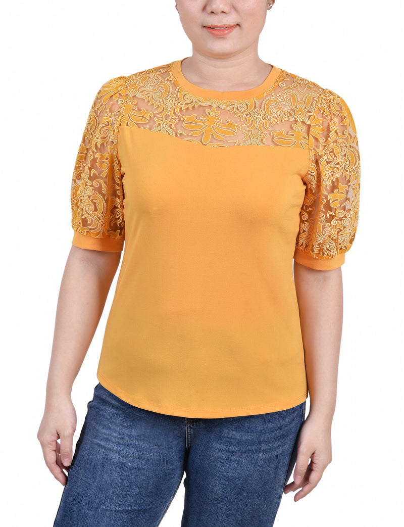 Puff Lace-Sleeve Top