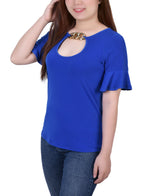 Short Bell Sleeve Top With Chain Hardware